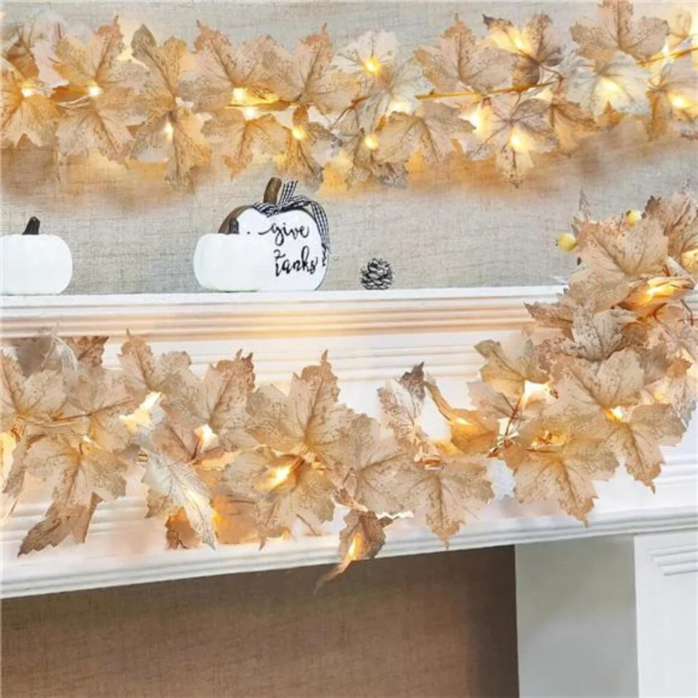 2 Pack Fall Decor Fall Garland with Lights Fall Decorations for Home, Lighted